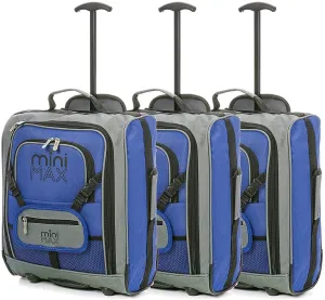 Sets of Aerolite MiniMAX (45x36x20cm) easyJet Maximum Cabin Luggage Under Seat Carry On Suitcase with Backpack and Pouch for Your Favourite Doll/Action Figure/Bear (Blue x 3)