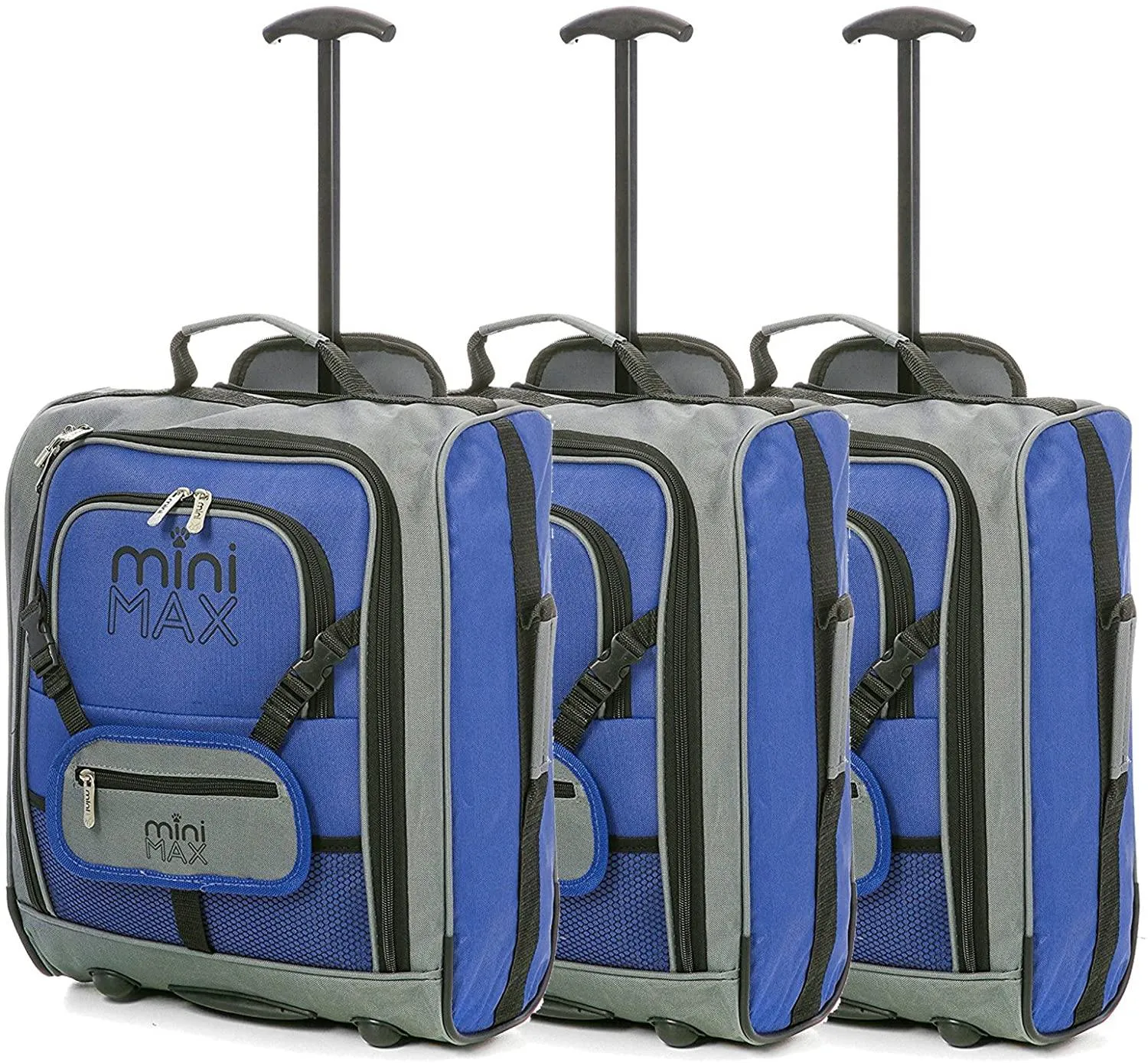 Sets of Aerolite MiniMAX (45x36x20cm) easyJet Maximum Cabin Luggage Under Seat Carry On Suitcase with Backpack and Pouch for Your Favourite Doll/Action Figure/Bear (Blue x 3)