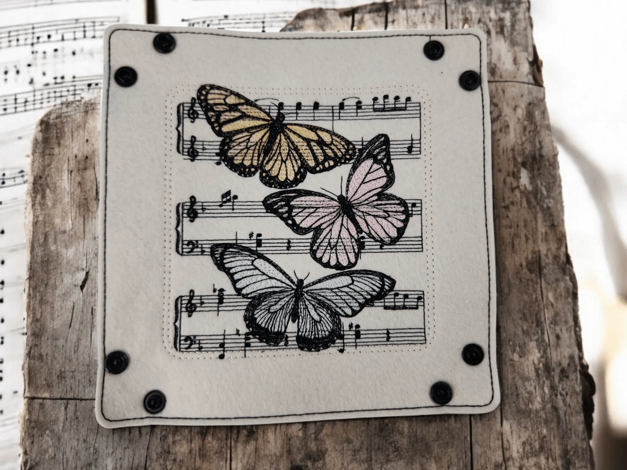 Sheet music and butterflies dice tray