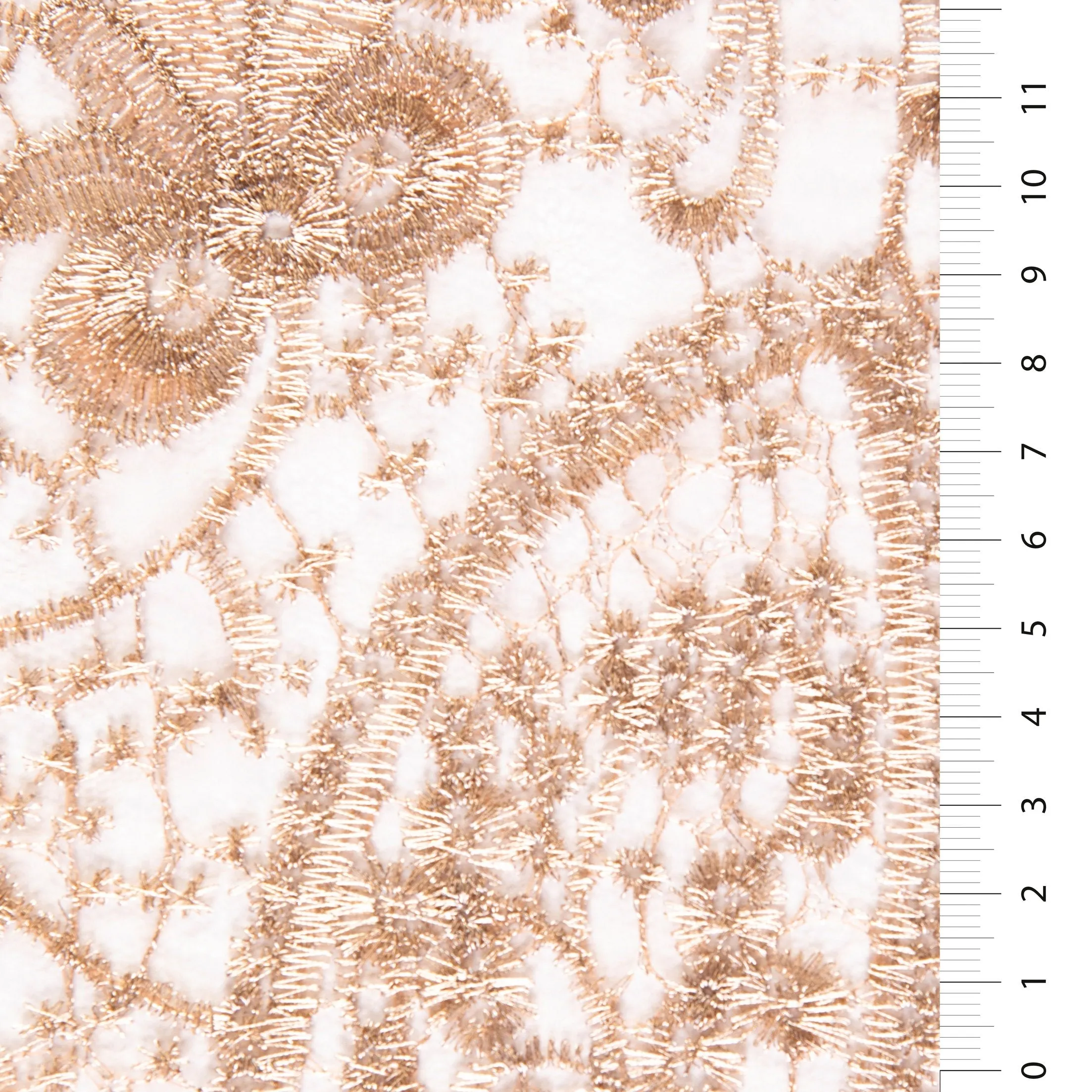 Shiny Lace Thread Embroidered Fabric with Far Eastern Style Oval Flower Design