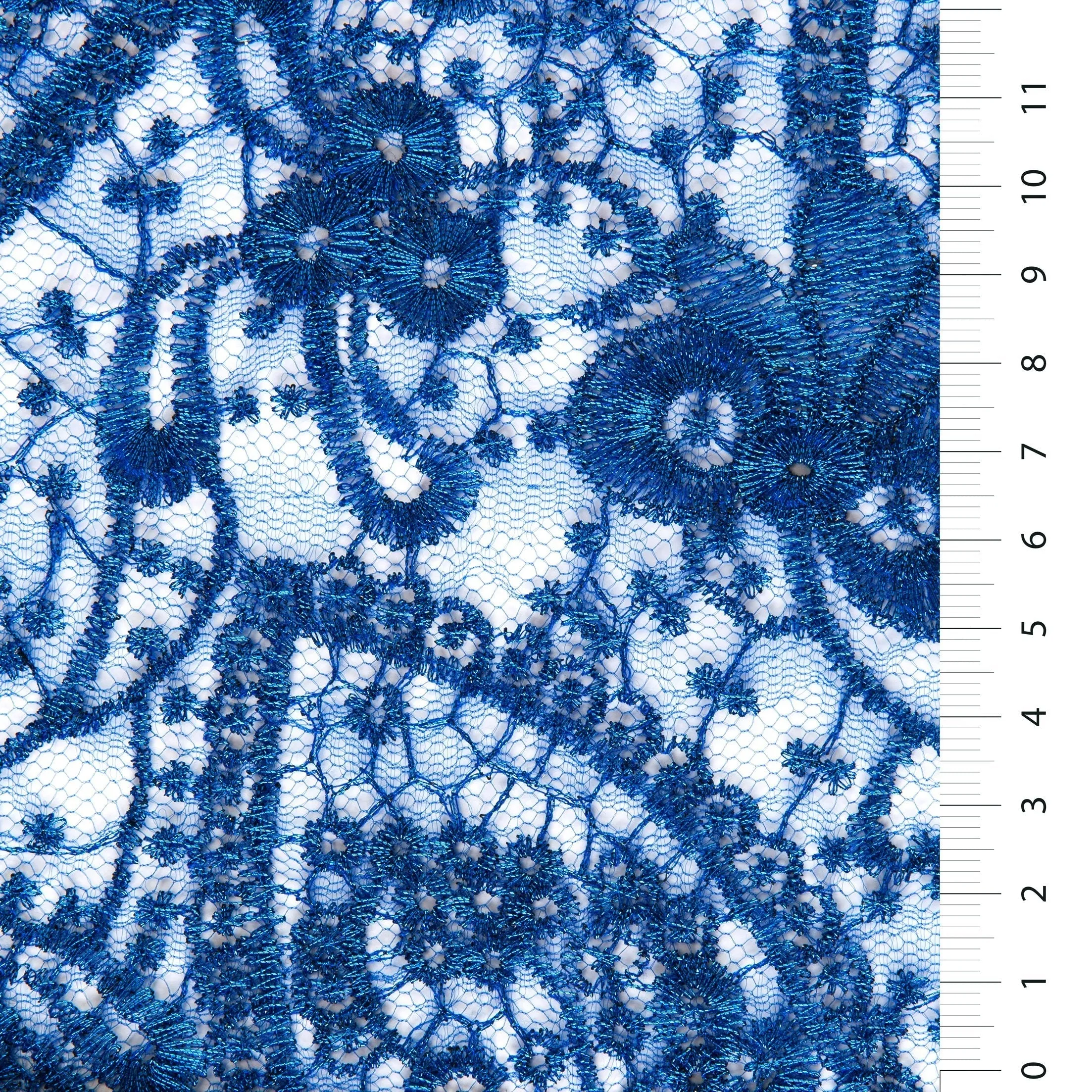 Shiny Lace Thread Embroidered Fabric with Far Eastern Style Oval Flower Design