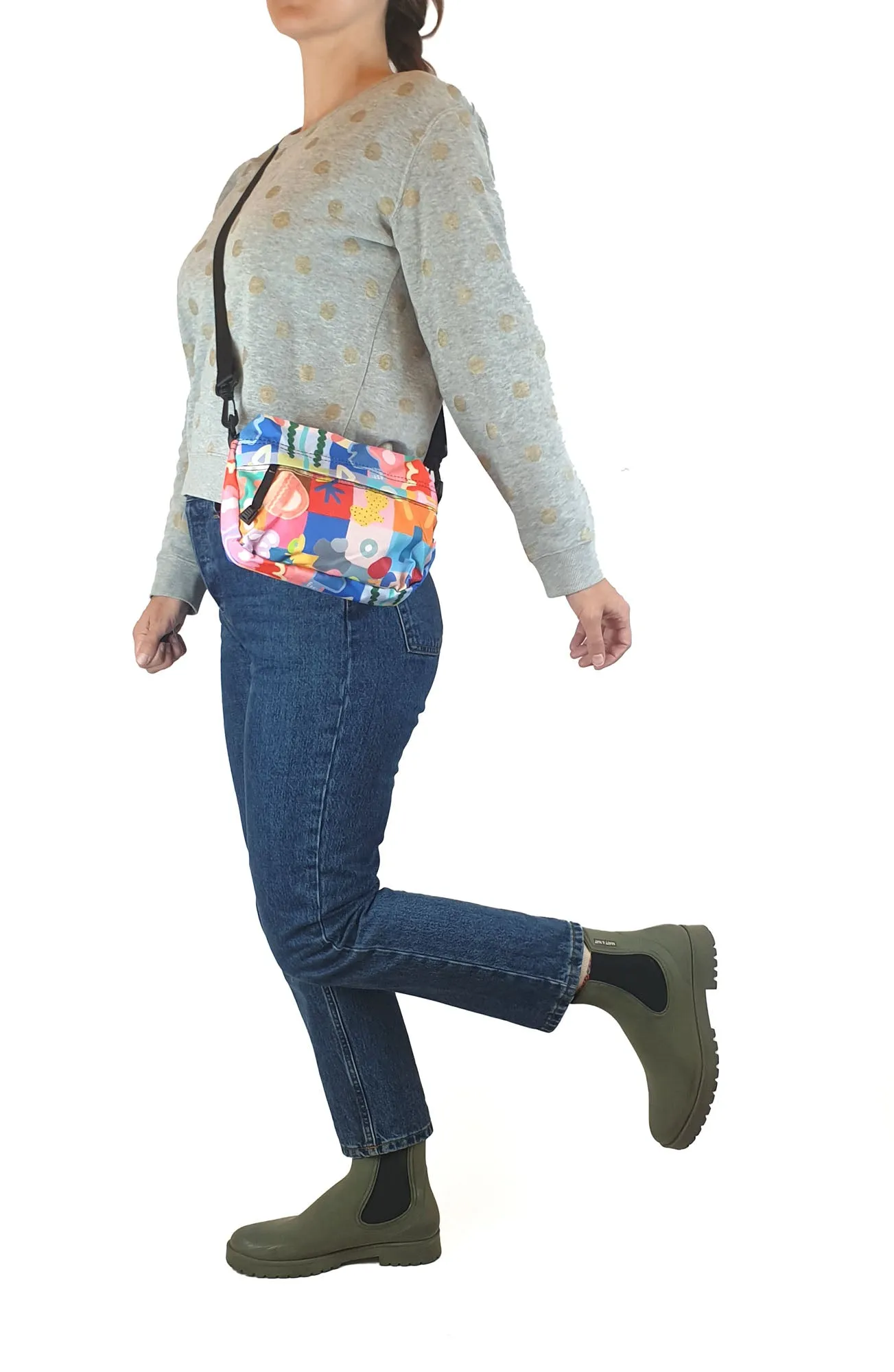 Shuh colourful check and symbol cross body bag