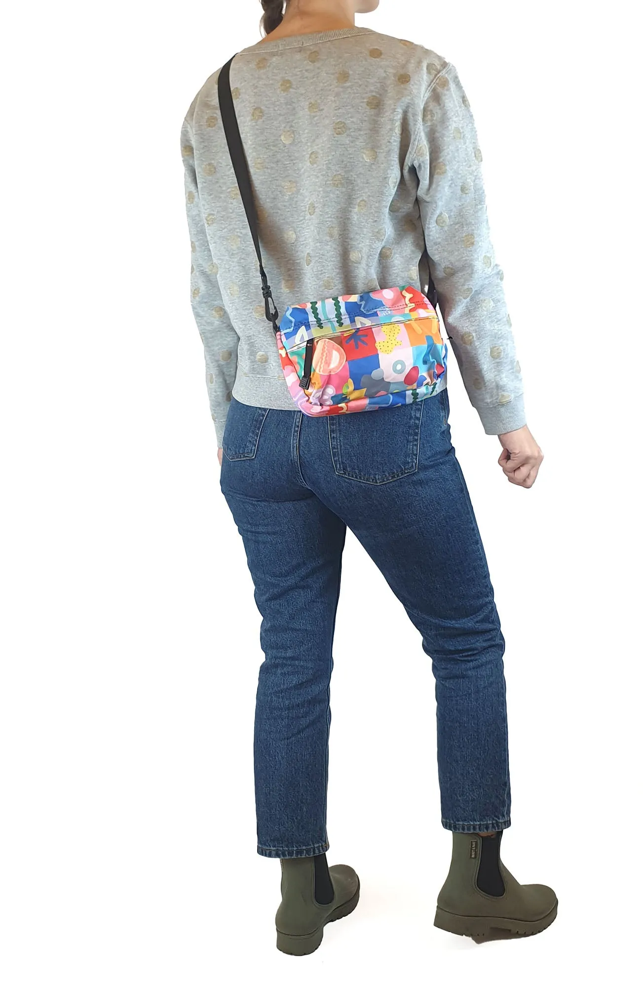 Shuh colourful check and symbol cross body bag