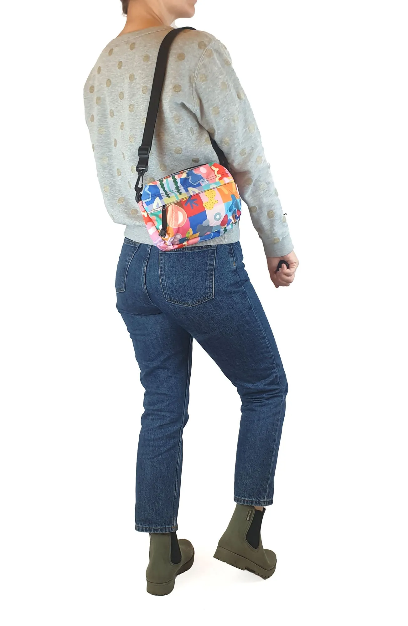 Shuh colourful check and symbol cross body bag