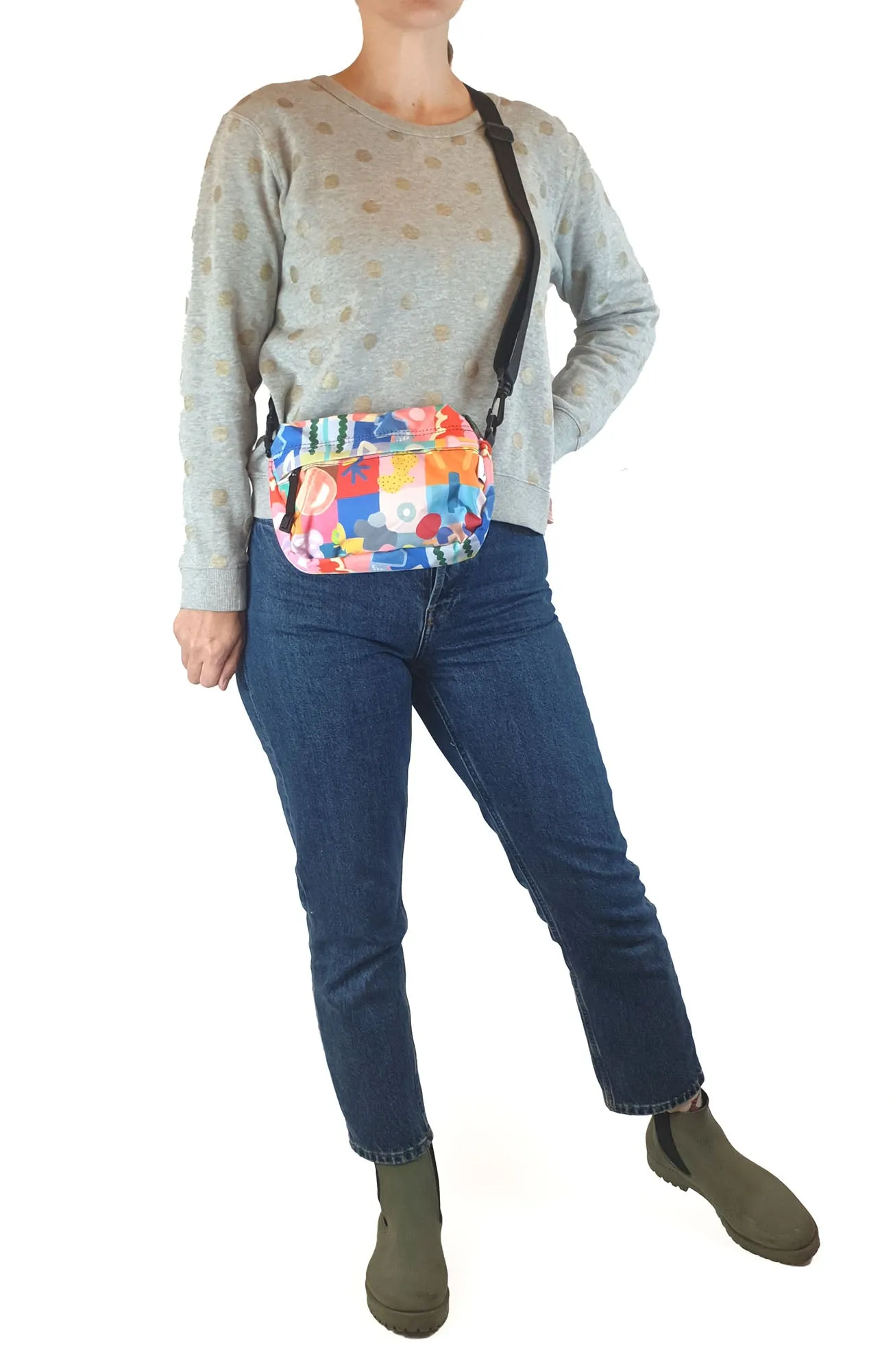 Shuh colourful check and symbol cross body bag
