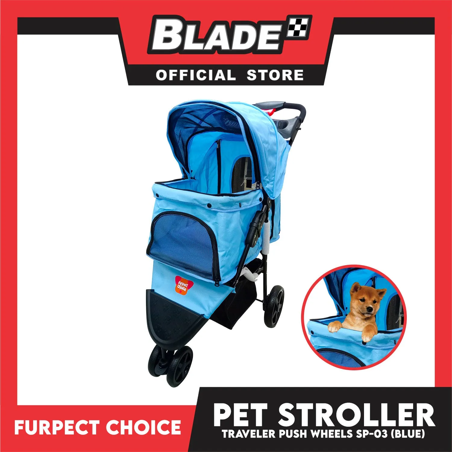 Silver Pet Pet Stroller Travel Push 4 Wheels for Cats and Dogs, Blue Color SP-03