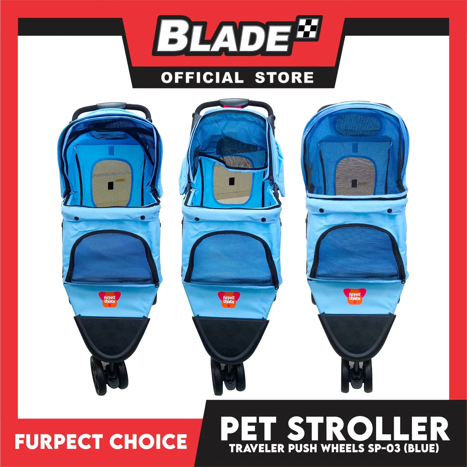 Silver Pet Pet Stroller Travel Push 4 Wheels for Cats and Dogs, Blue Color SP-03