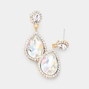 Small AB Crystal And Rhinestone Trimmed Dangle Earrings on Gold | 468287