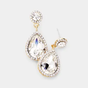 Small Clear Crystal And Rhinestone Trimmed Dangle Earrings on Gold | 468290