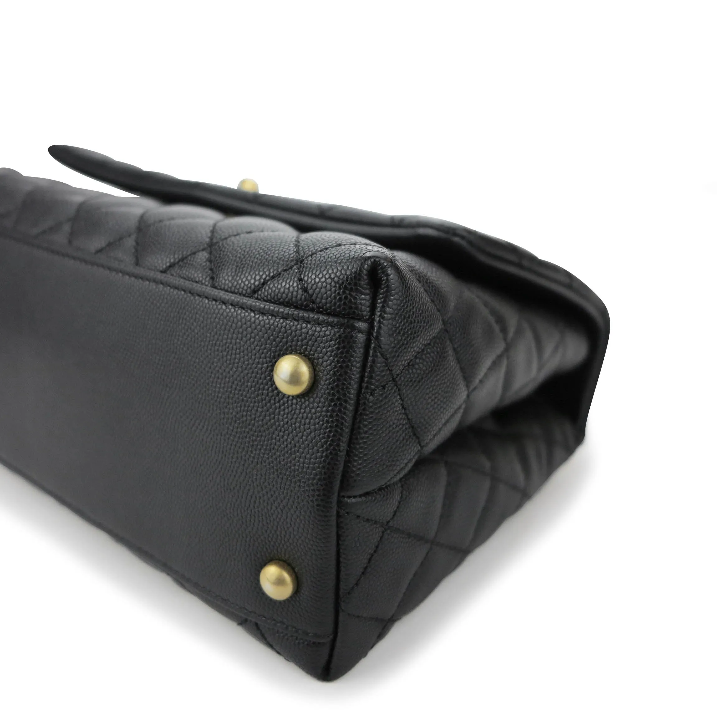 Small Coco Handle Bag with Lizard Handle in Black Caviar