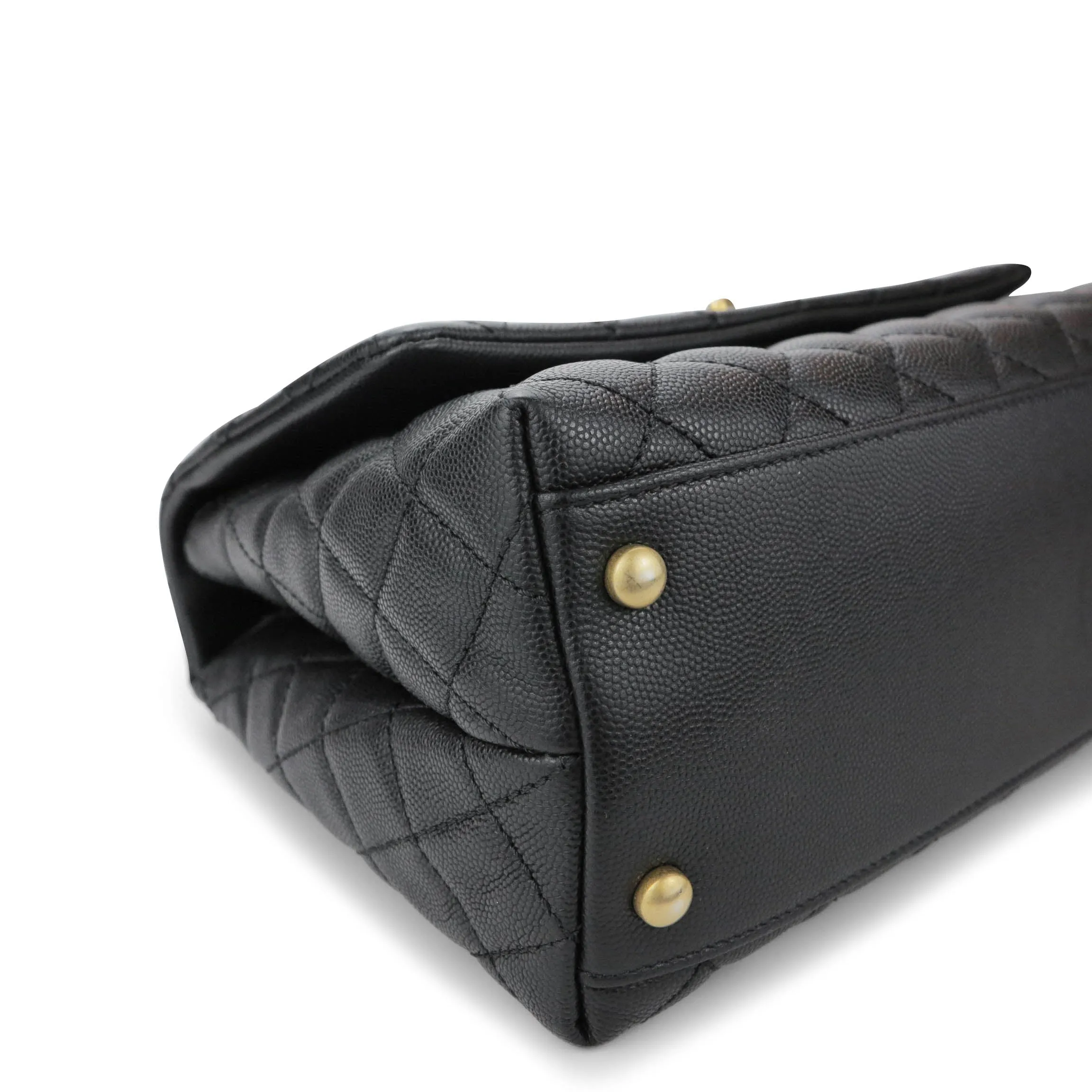 Small Coco Handle Bag with Lizard Handle in Black Caviar