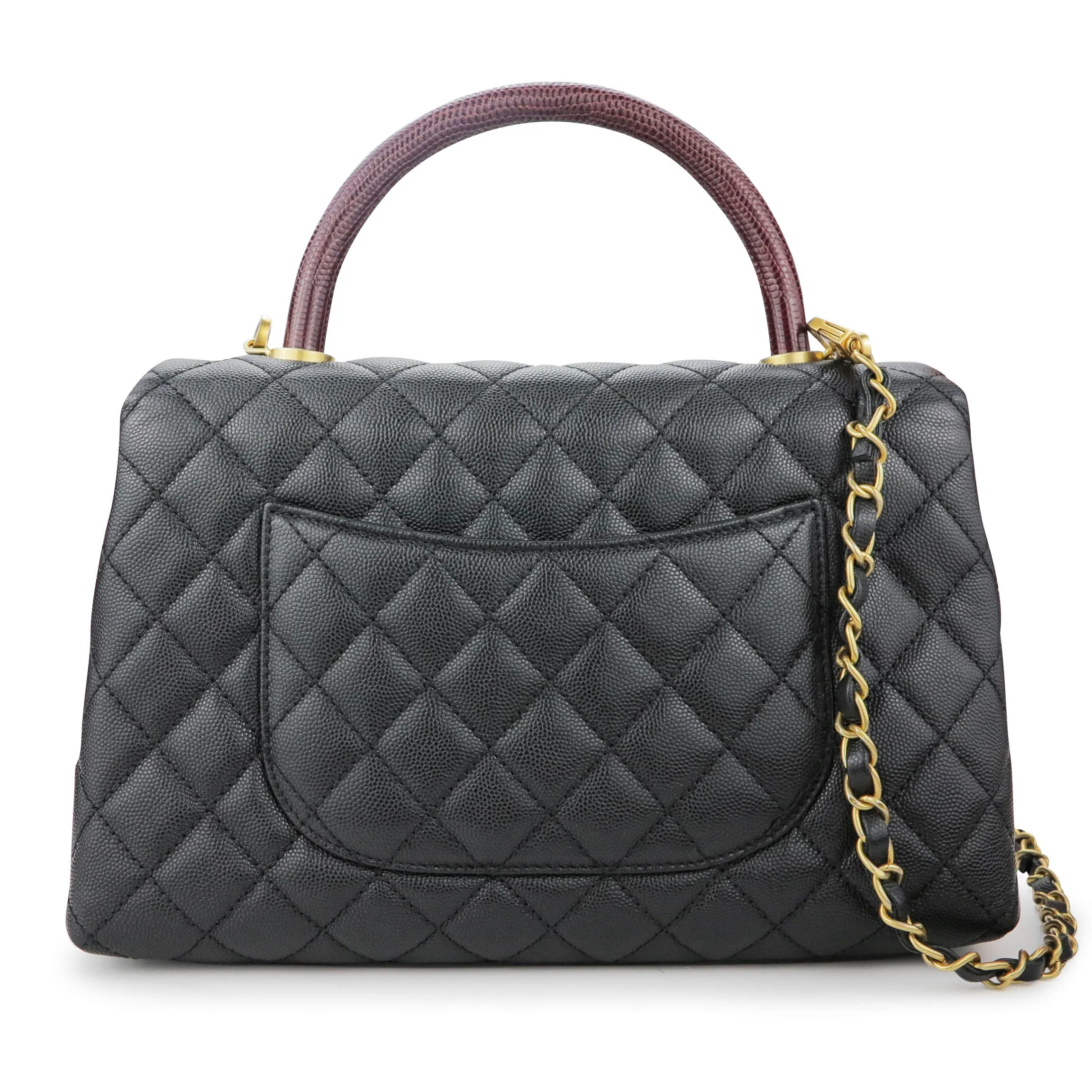 Small Coco Handle Bag with Lizard Handle in Black Caviar