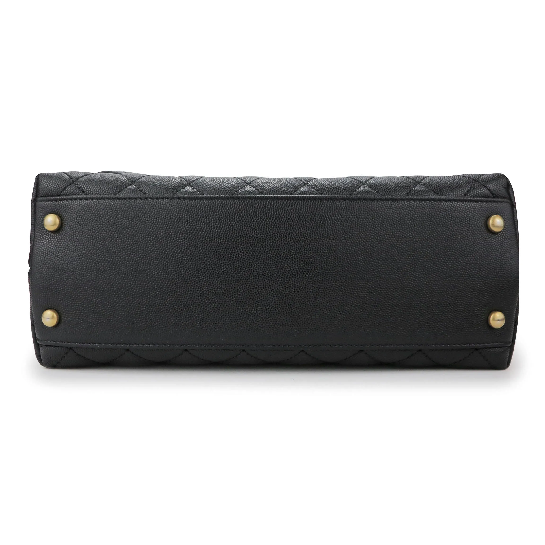 Small Coco Handle Bag with Lizard Handle in Black Caviar