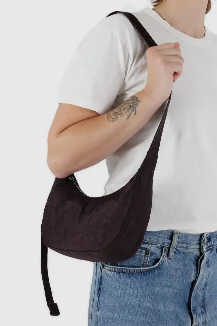 Small Nylon Crescent Bag in Chocolate Plum