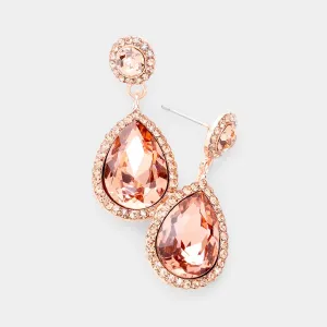 Small Peach Crystal And Rhinestone Trimmed Dangle Earrings | 468285
