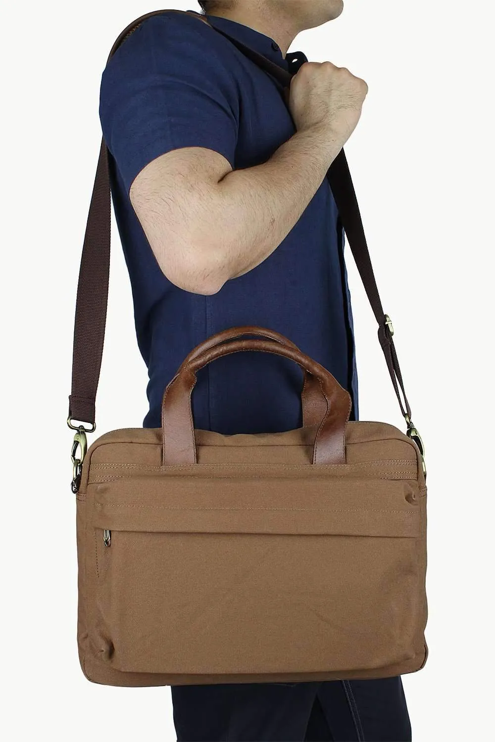 Solid Canvas Laptop Bag With Sling