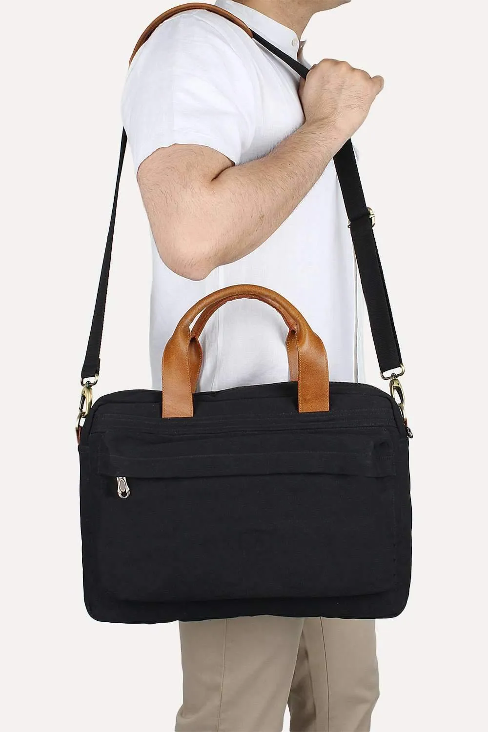 Solid Canvas Laptop Bag With Sling