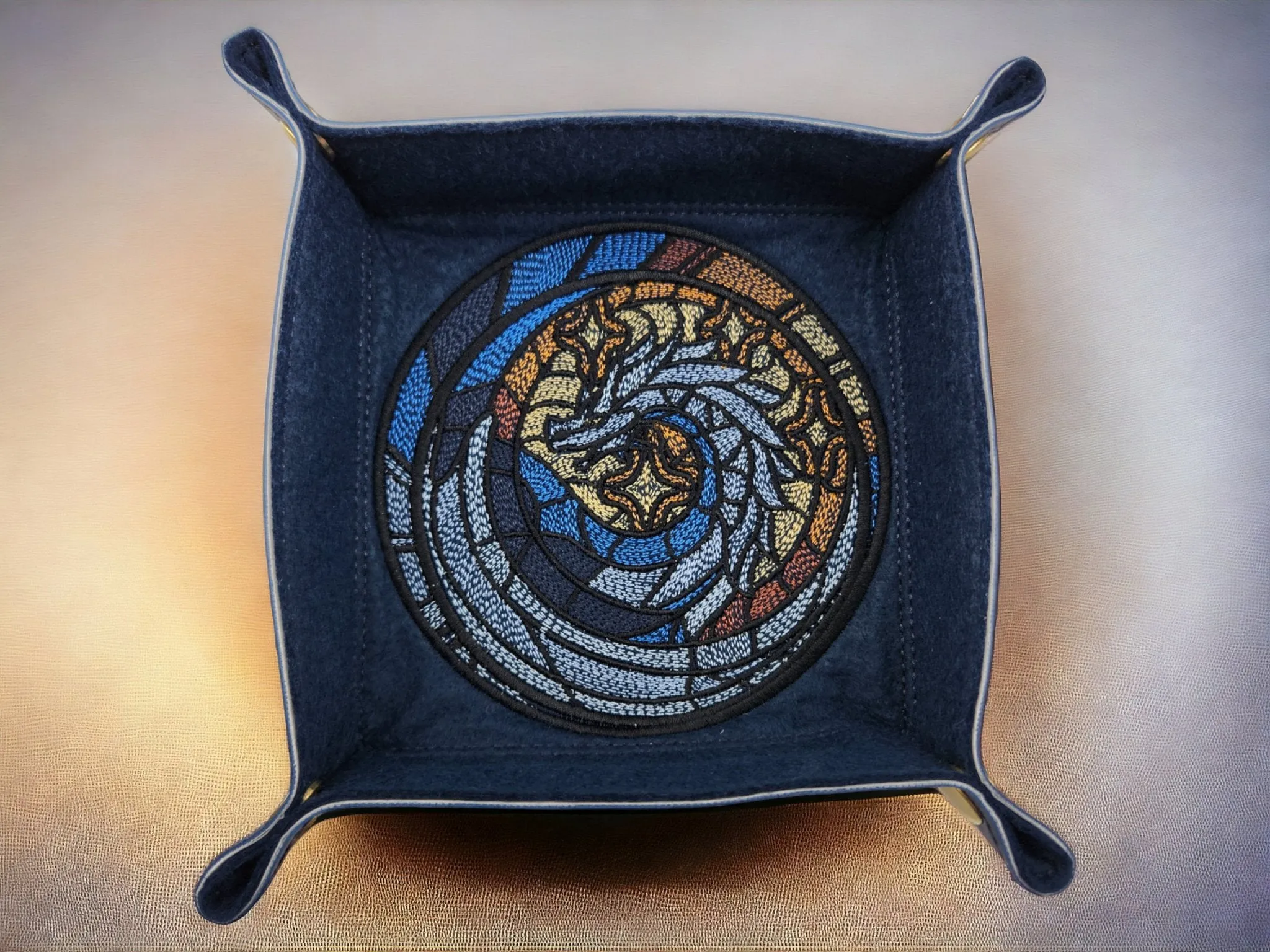 Stained glass style dragon dice tray