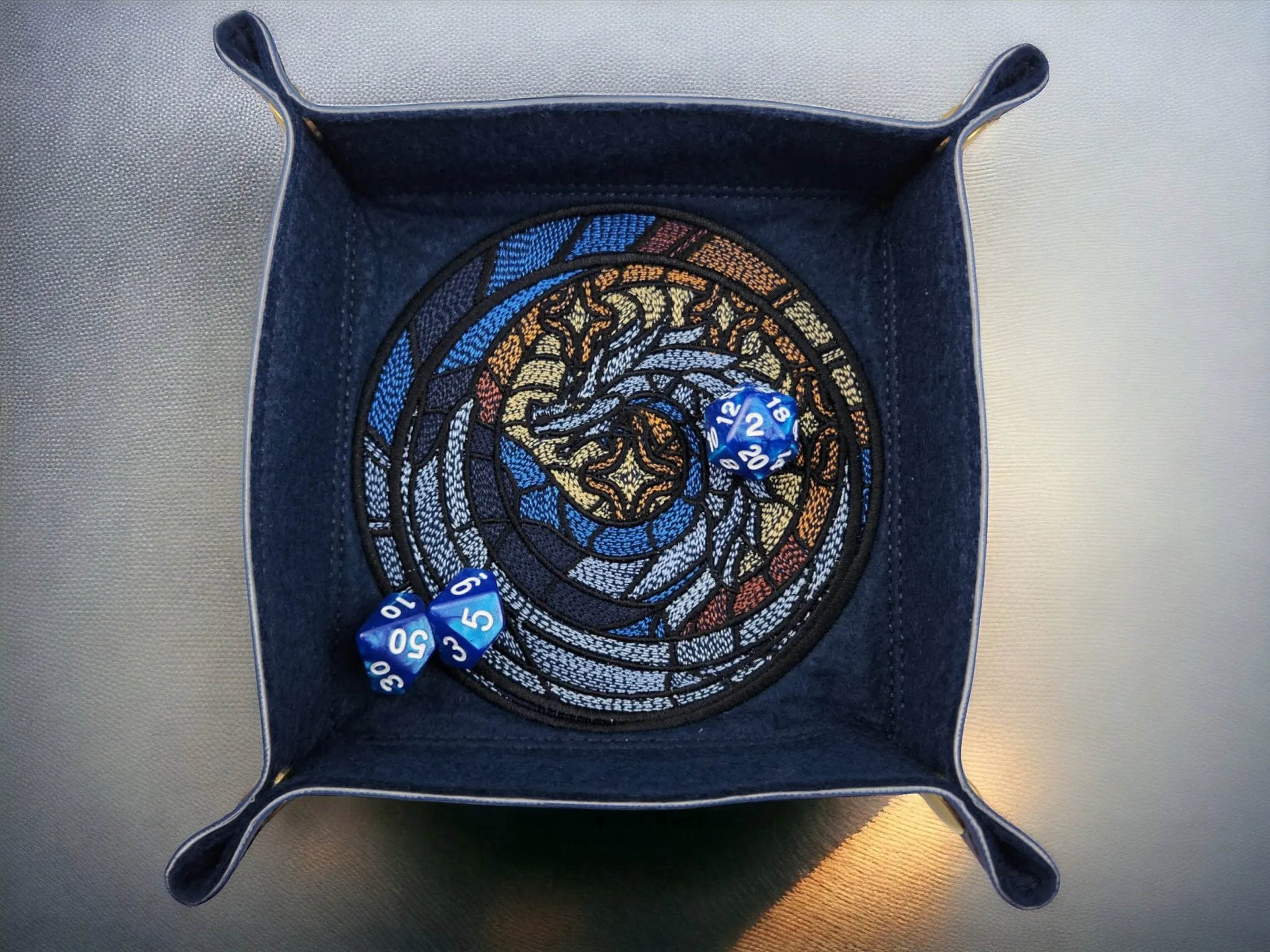 Stained glass style dragon dice tray