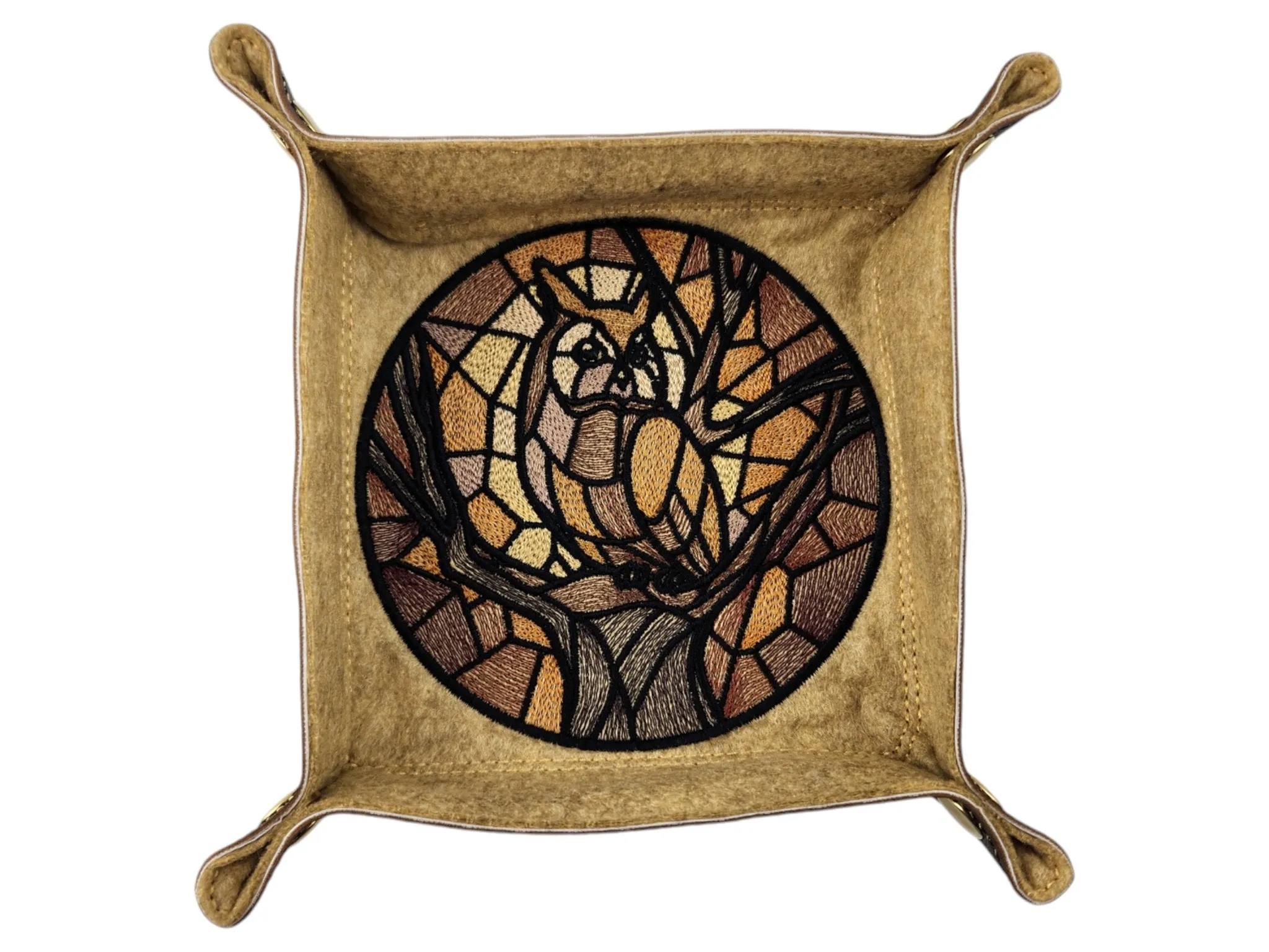 Stained glass style owl dice tray