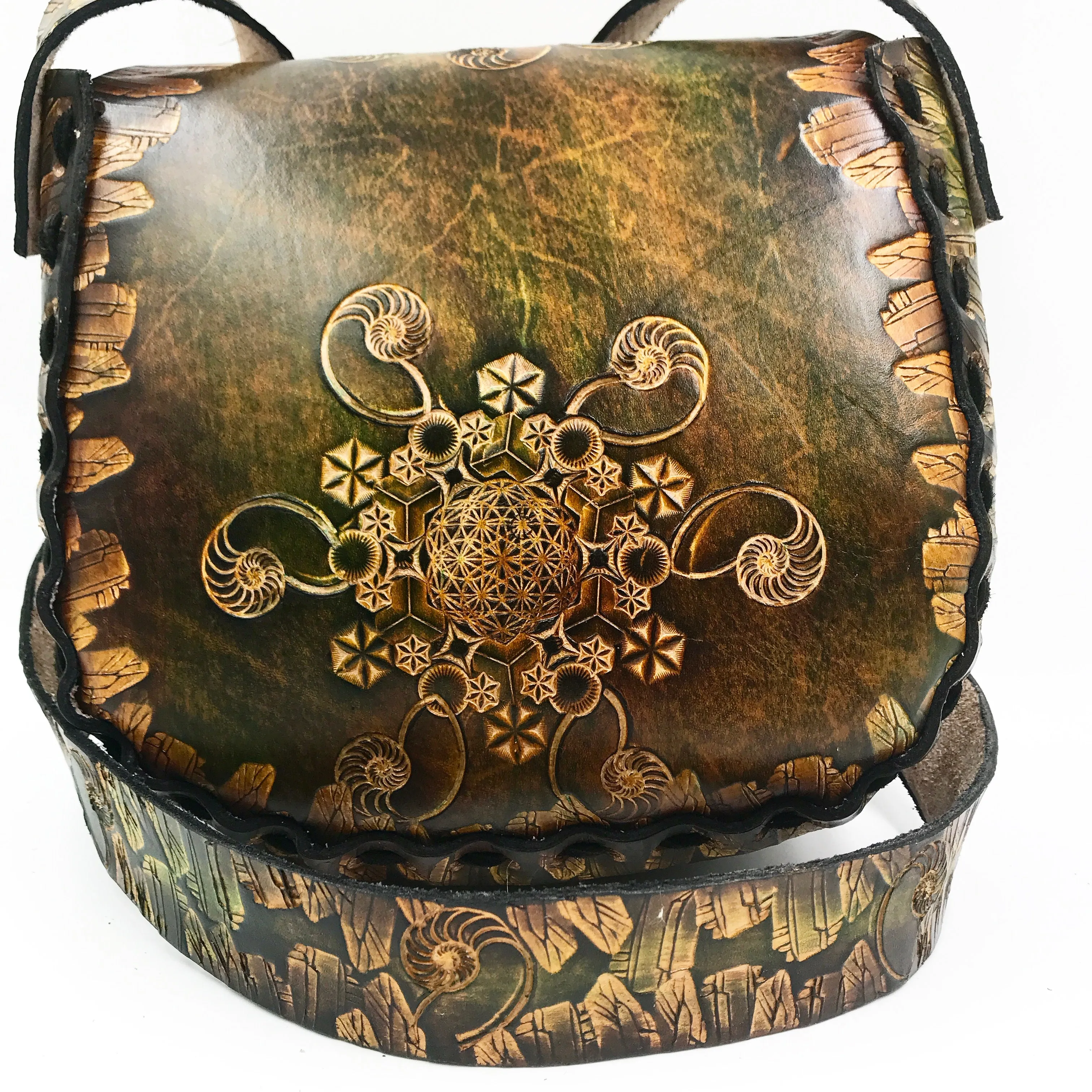 Stamped Leather Purse Large Round - Miscellaneous Designs