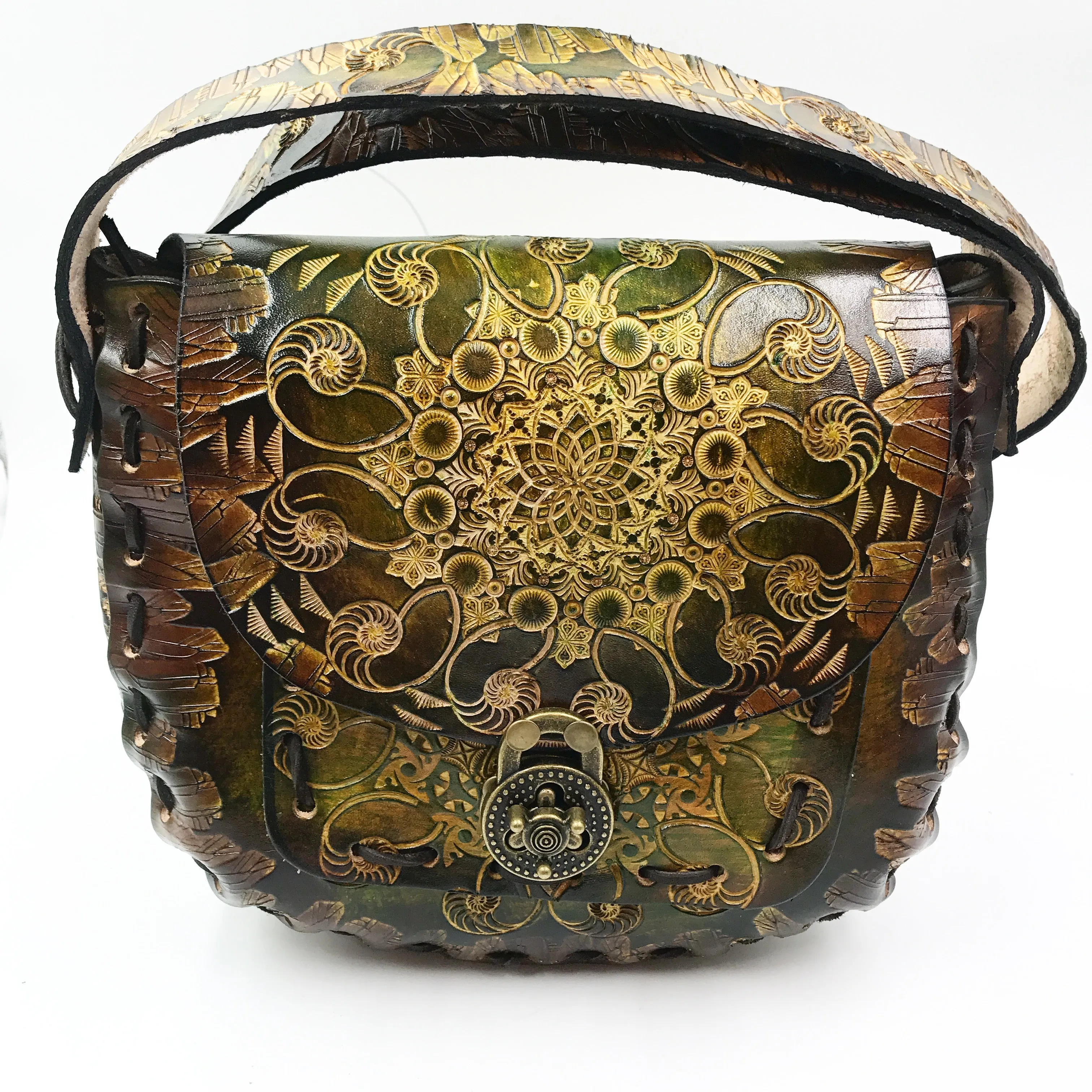 Stamped Leather Purse Large Round - Miscellaneous Designs