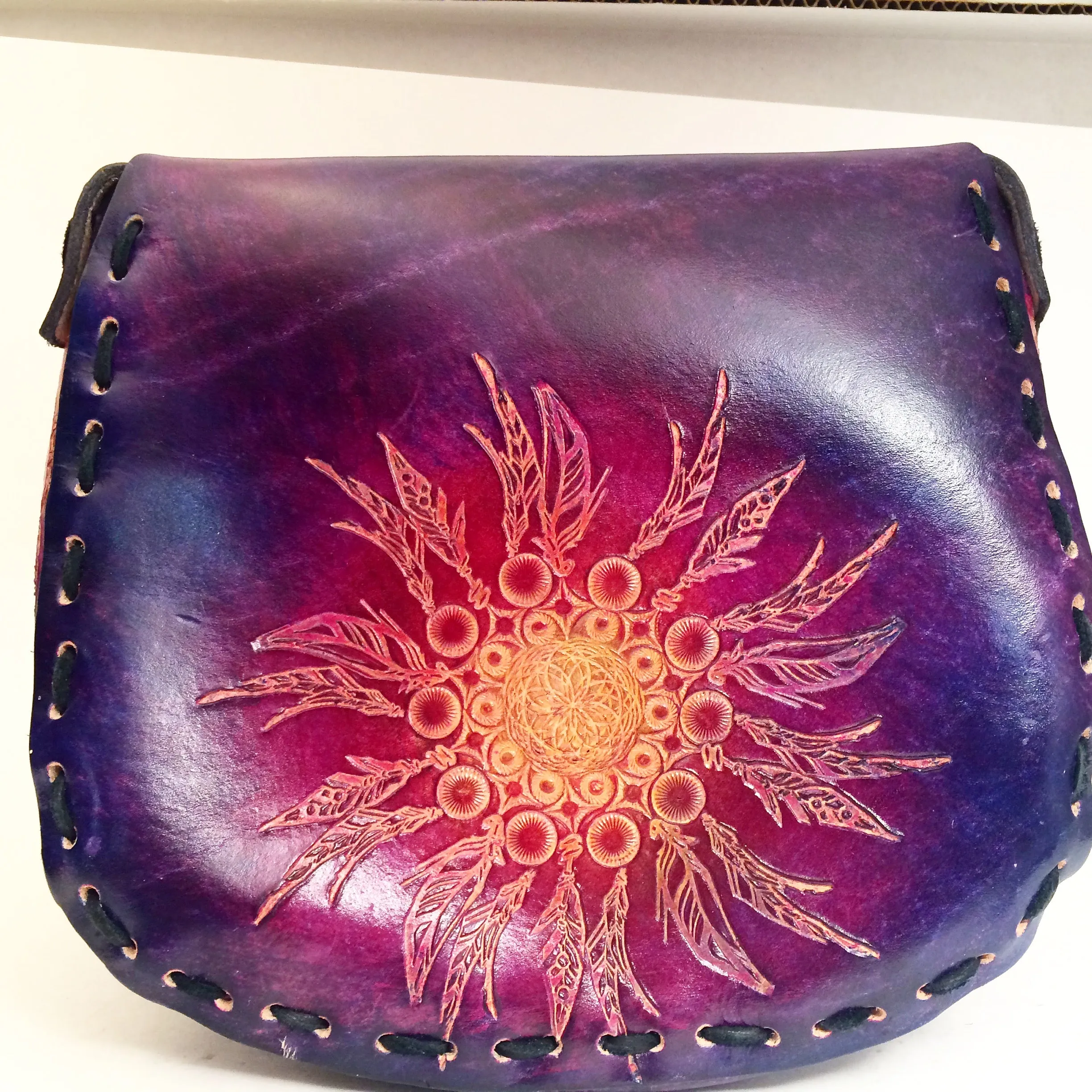 Stamped Leather Purse Large Round - Miscellaneous Designs