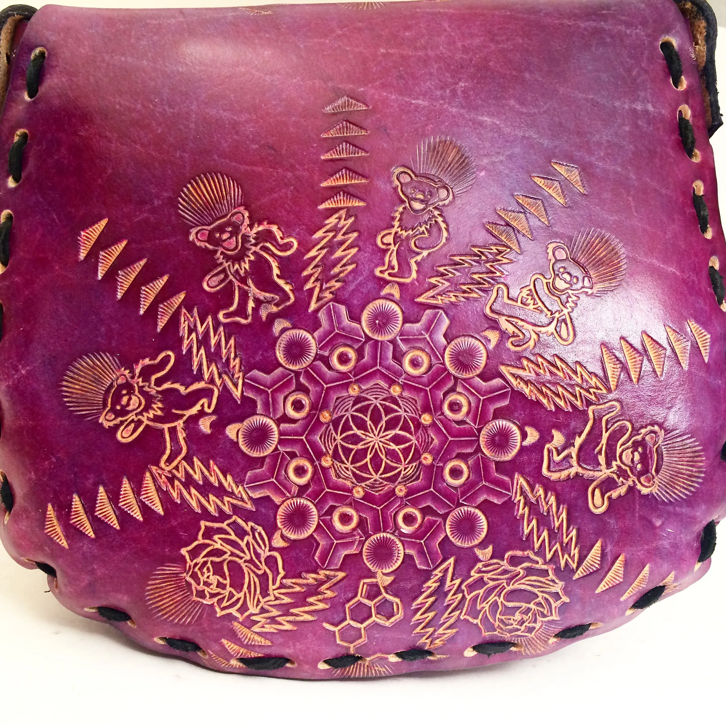 Stamped Leather Purse Large Round - Miscellaneous Designs