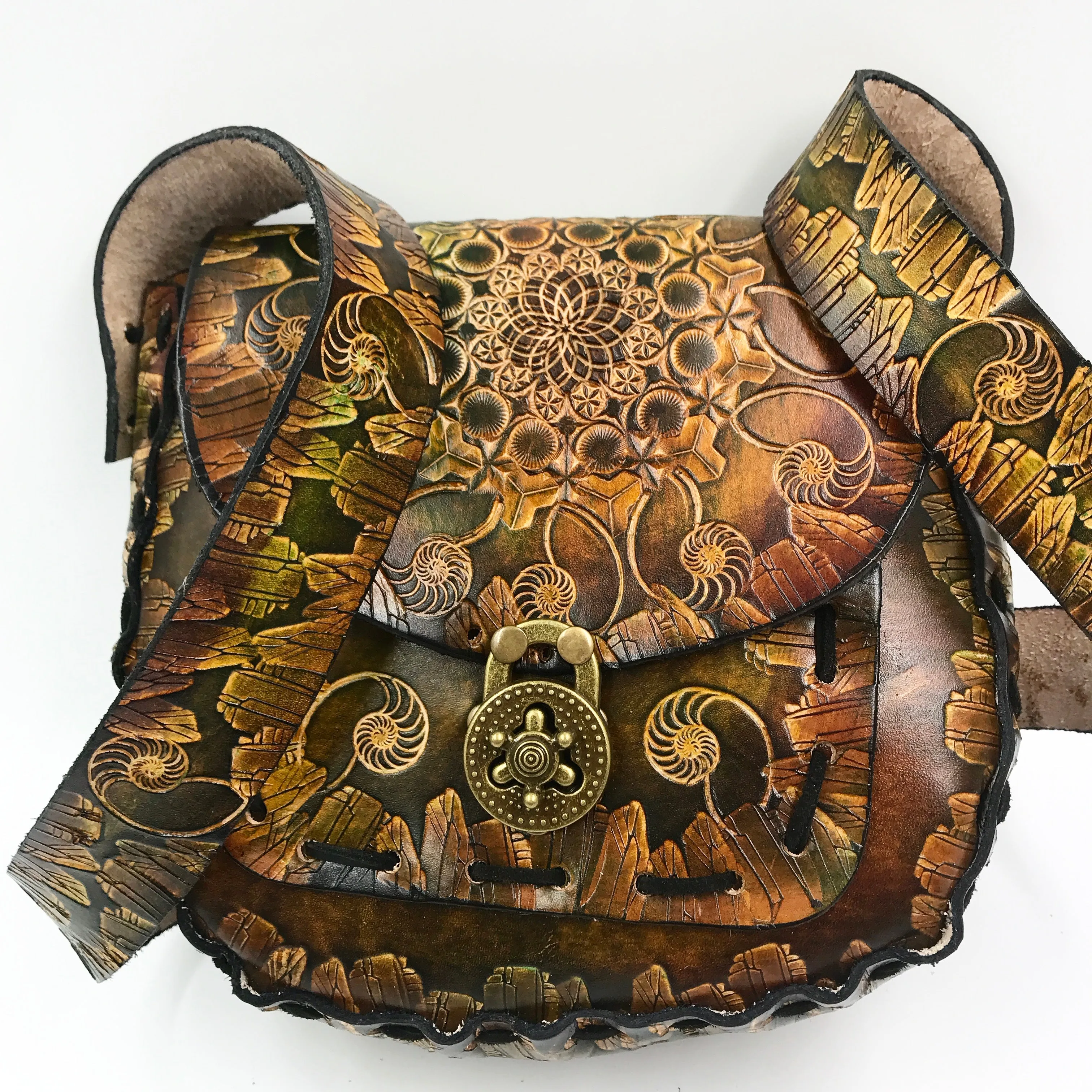 Stamped Leather Purse Large Round - Miscellaneous Designs