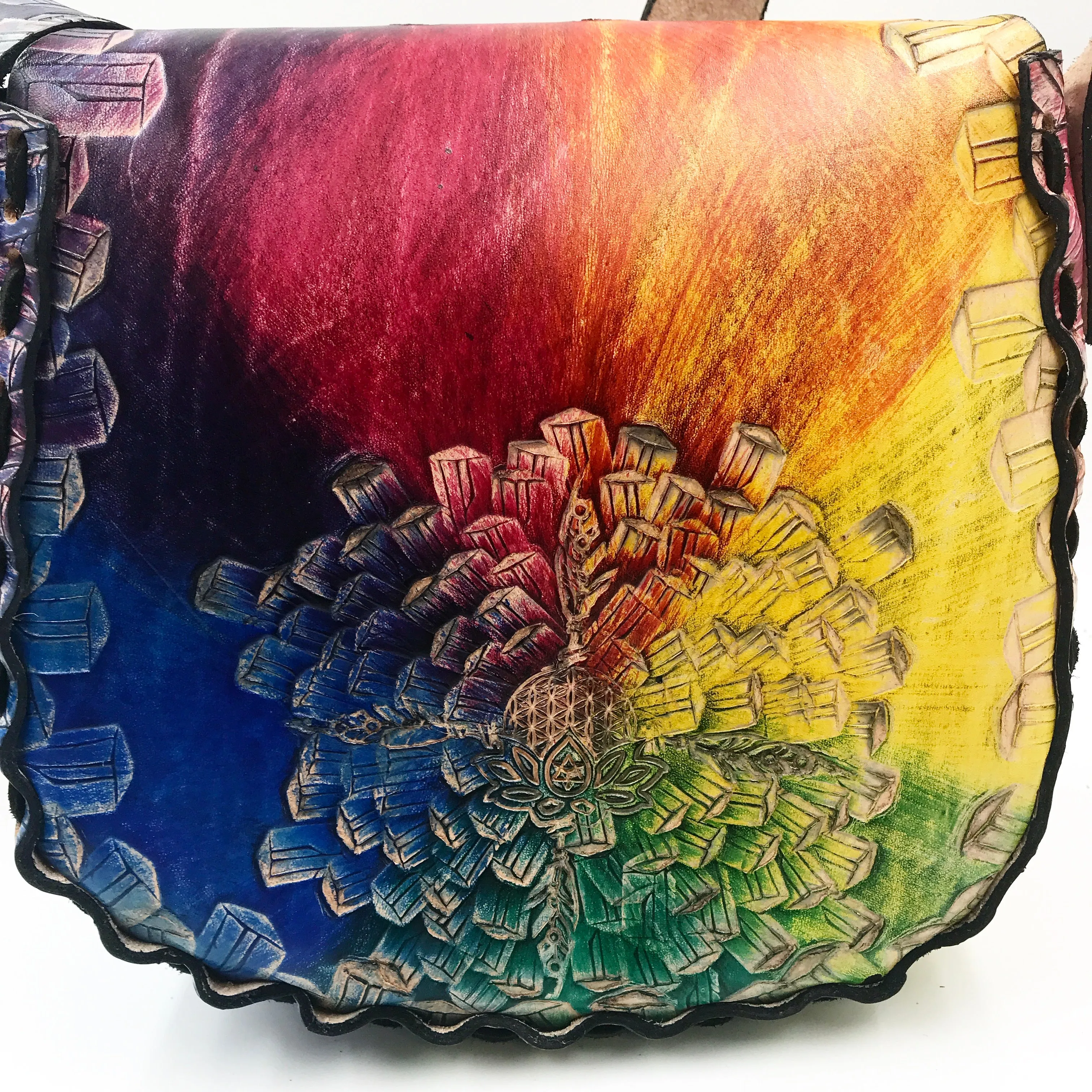 Stamped Leather Purse Large Round - Miscellaneous Designs