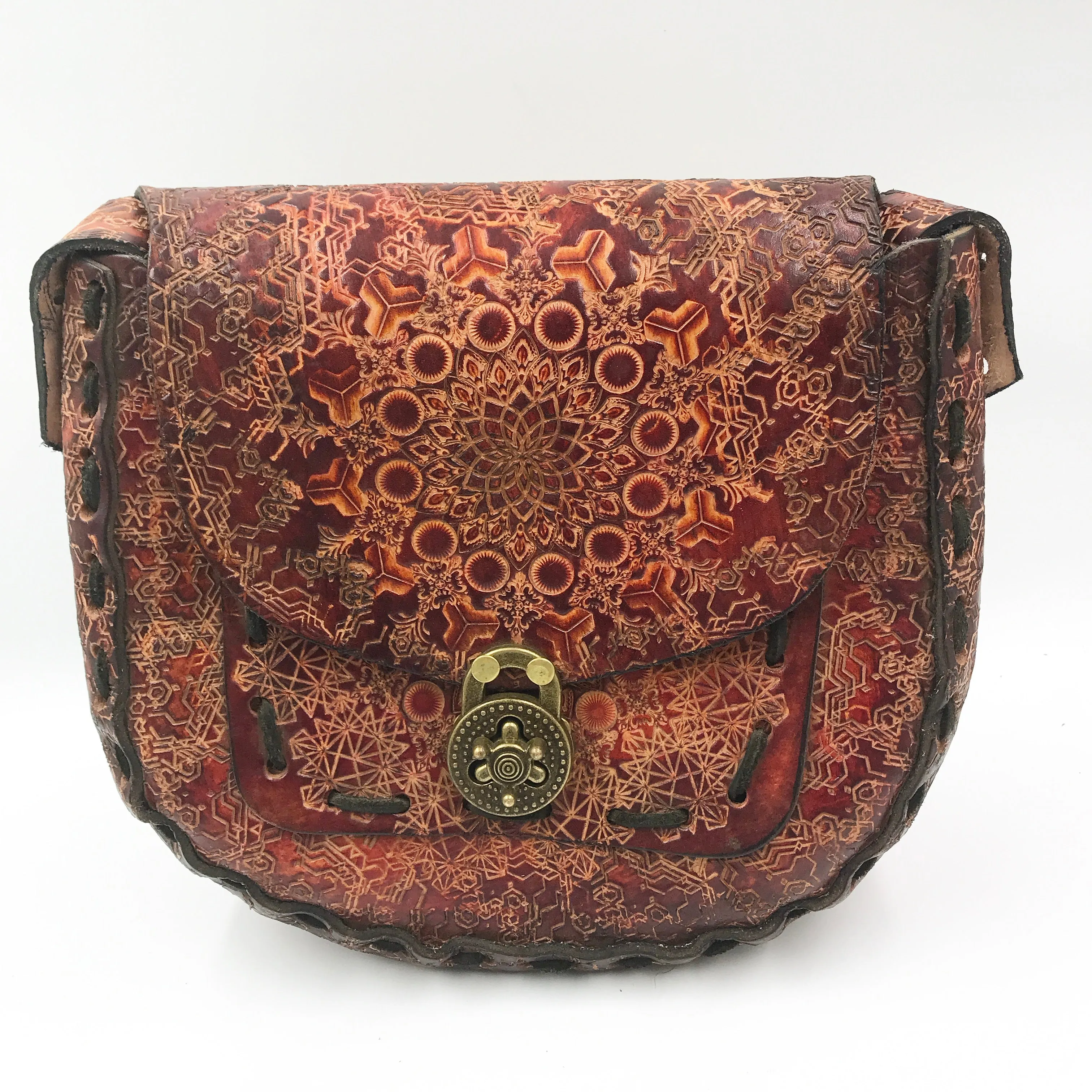 Stamped Leather Purse Large Round - Miscellaneous Designs