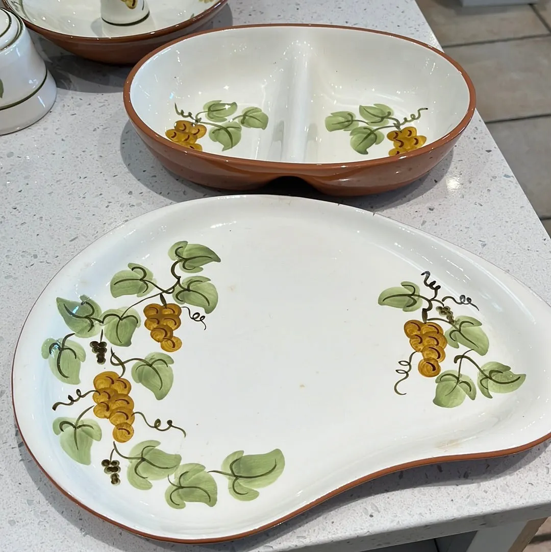 Stangl Golden Grape Hand painted serving platter and divided serving bowl