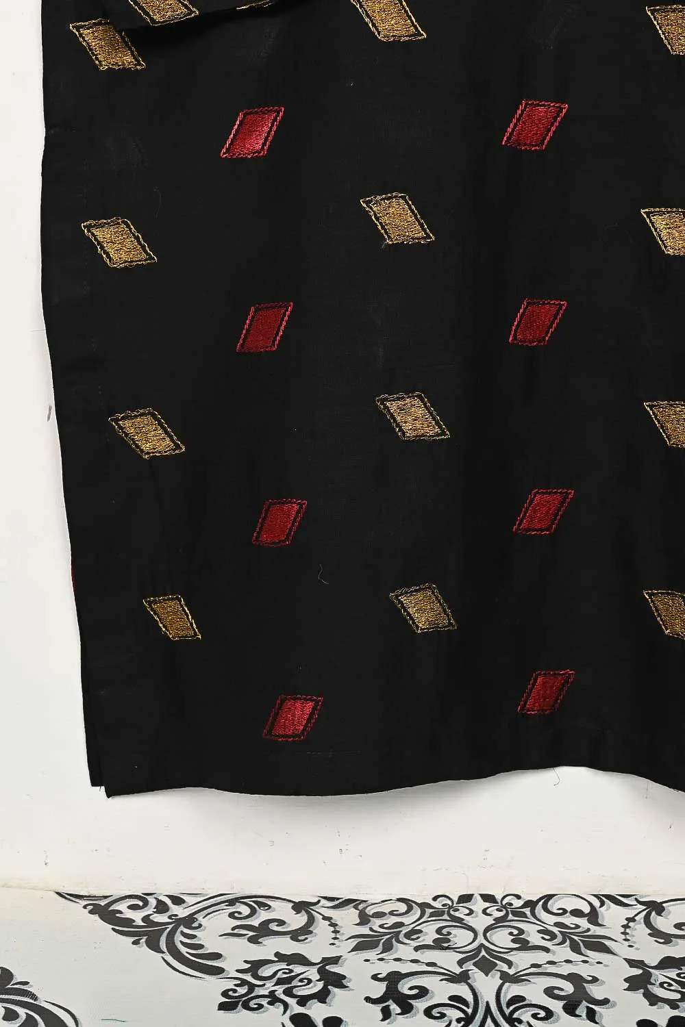 STP-144A-Black - 2PC COTTON EMBROIDERED STITCHED