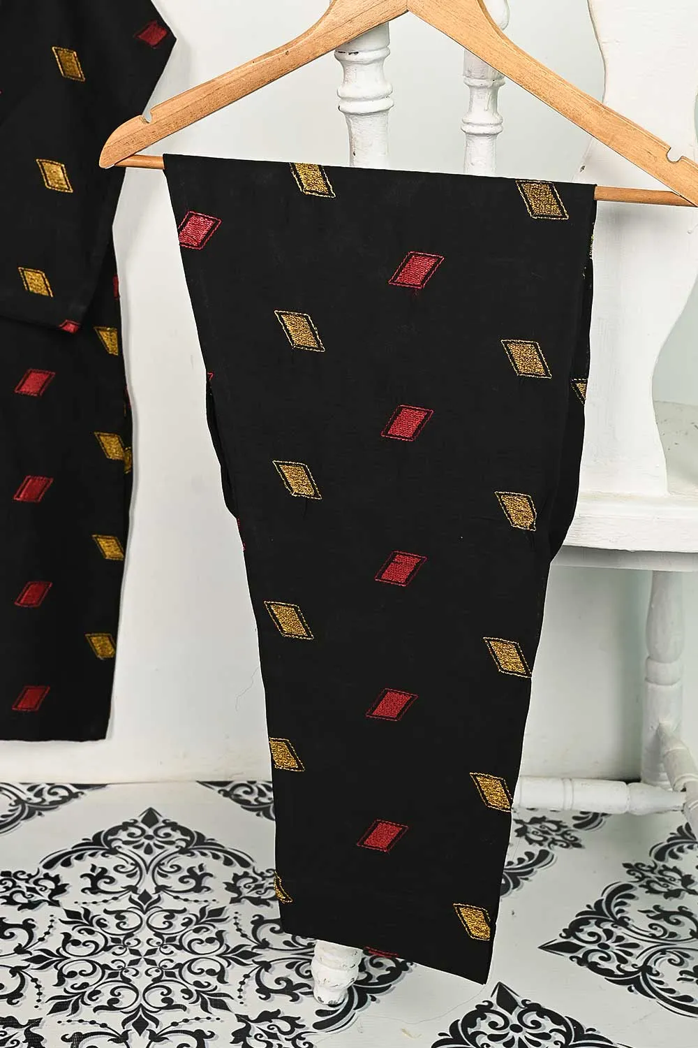 STP-144A-Black - 2PC COTTON EMBROIDERED STITCHED
