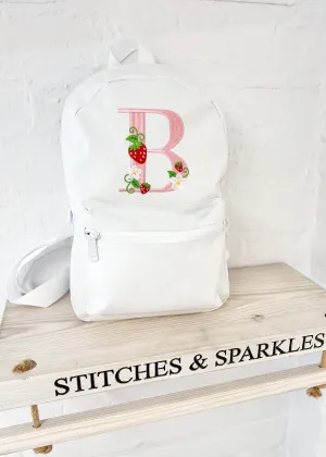 Strawberry Initial / Letter - Embroidered Backpack