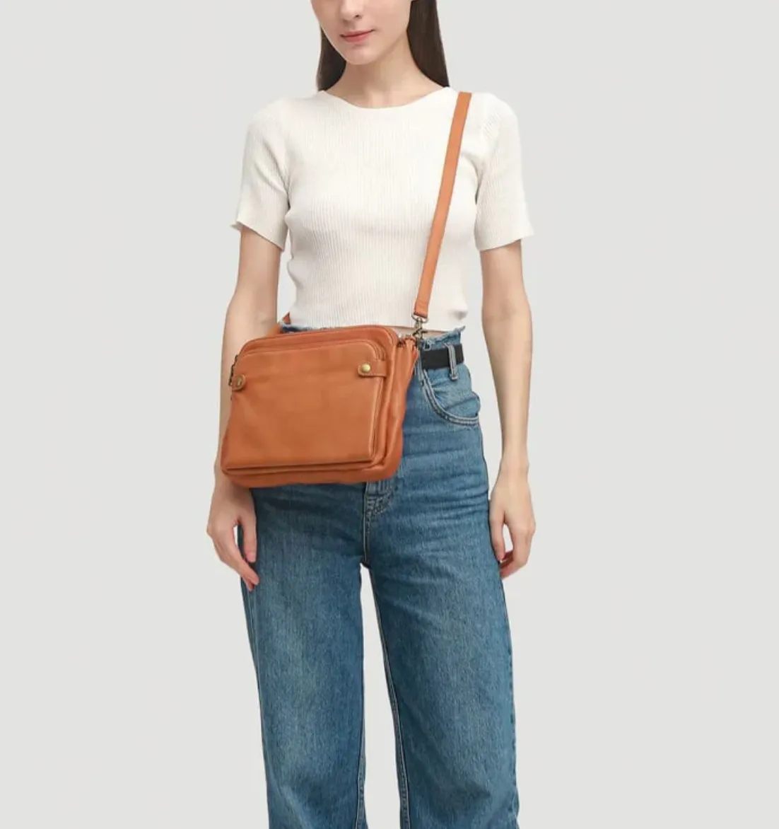 Structured Zip Pocket Shoulder Bag