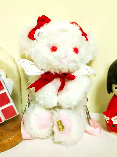 Sweet Lolita Backpack Bow Embroidered Bear White Plush Lolita Bag
