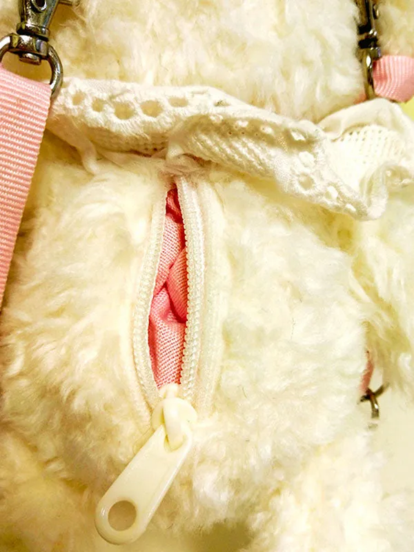 Sweet Lolita Backpack Bow Embroidered Bear White Plush Lolita Bag