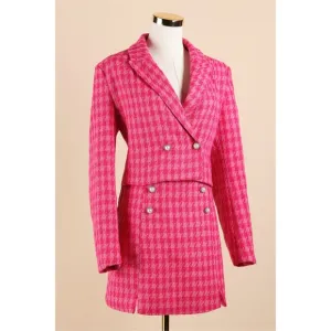Sz M Cicy Bell Tweed Cropped Blazer &amp; Mini Skirt Set In Bright Pink NWOT