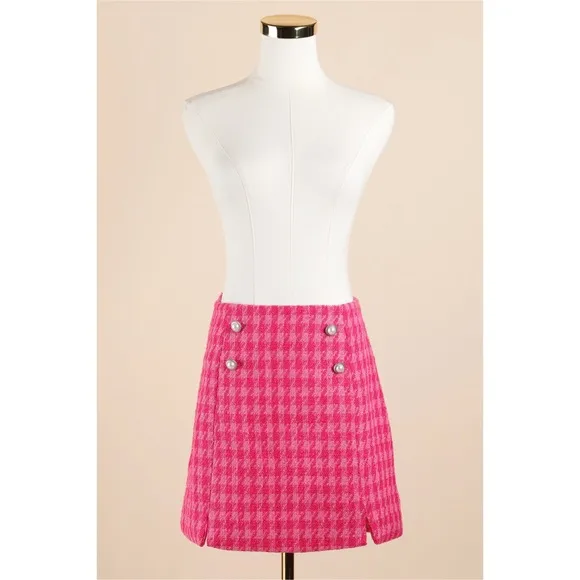 Sz M Cicy Bell Tweed Cropped Blazer &amp; Mini Skirt Set In Bright Pink NWOT