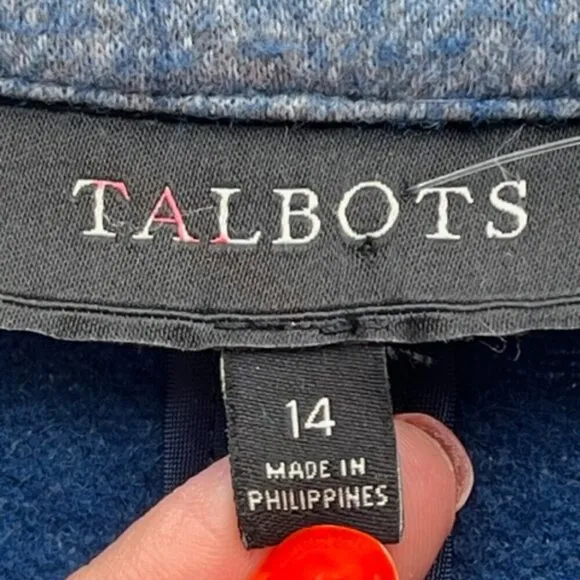 Talbots Womens Blue Heather Wool Blend Equestrian 3 Button Blazer Jacket Plus 14