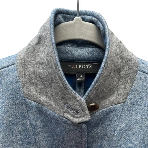 Talbots Womens Blue Heather Wool Blend Equestrian 3 Button Blazer Jacket Plus 14