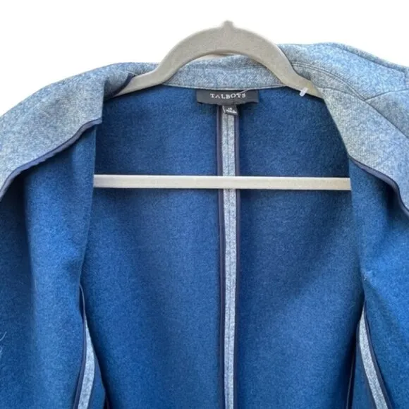 Talbots Womens Blue Heather Wool Blend Equestrian 3 Button Blazer Jacket Plus 14