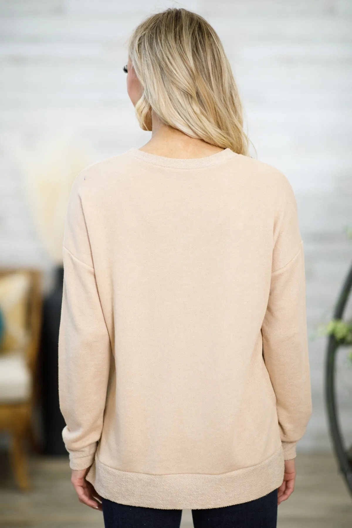 Tan Round Neck Drop Shoulder Top