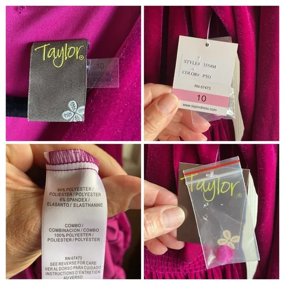 Taylor NWT Long Sleeve Vneck Hidden Back Zipper Velvet Midi Dress size 10