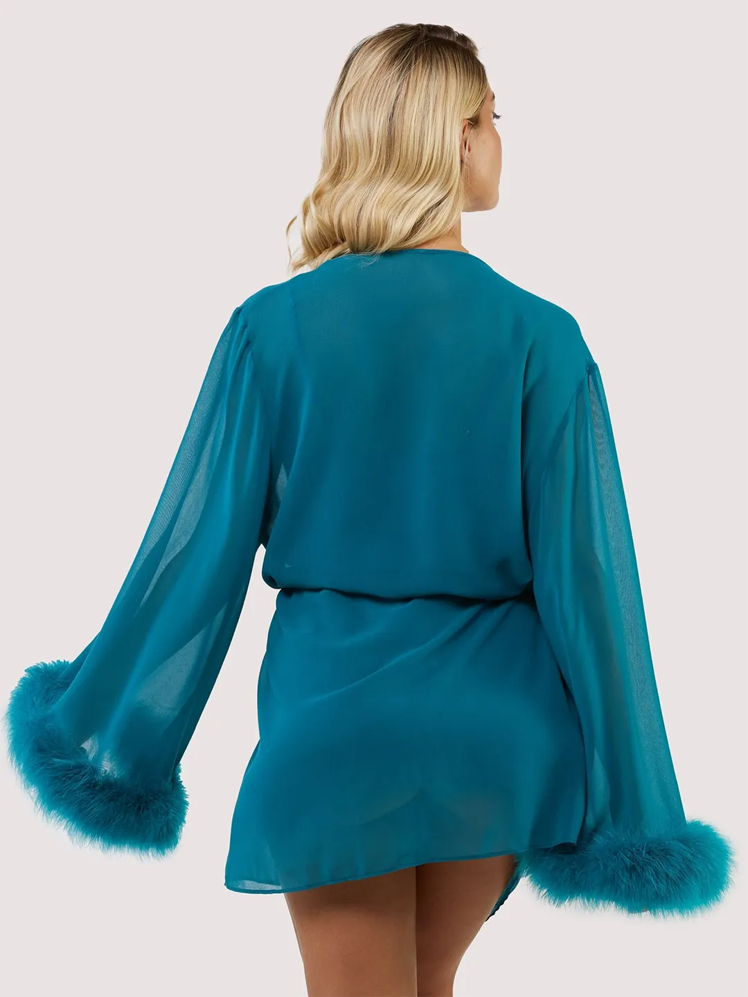 Teal Feather Trim Robe