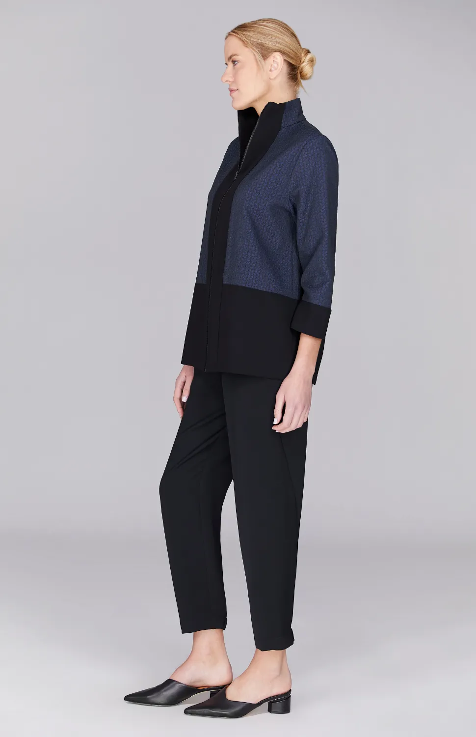 Textured Chevron High Neck Zip Jacket