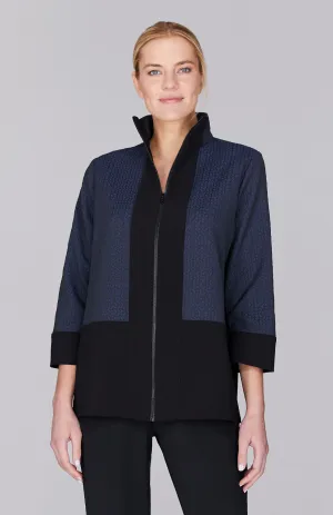 Textured Chevron High Neck Zip Jacket
