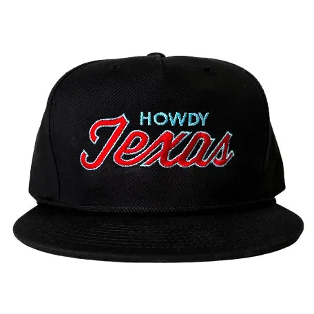 The Oiler Howdy Texas Red & Blue Script Black Rope Snapback Cap Hat Custom Embroidered