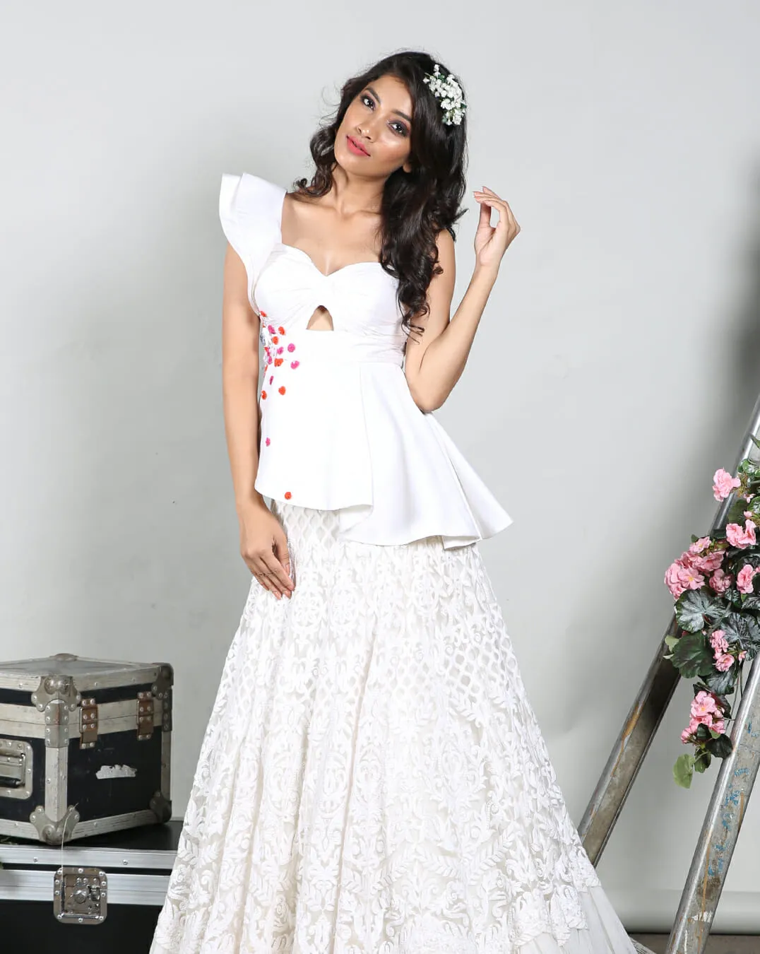The White Peplum Lucknowi Lehenga